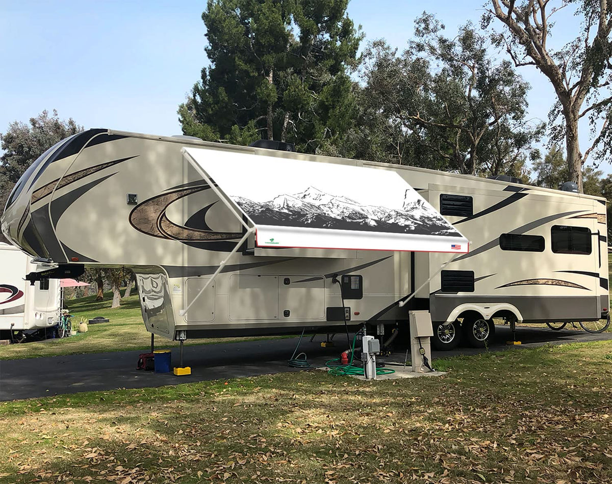 Leaveshade RV Awning Fabric Replacement Motorhome Camper Trailer Awning Fabric Super Heavy Vinyl Coated Polyester 18'3''(Fit for 19' Awning)- Mountains (Custom Looking)