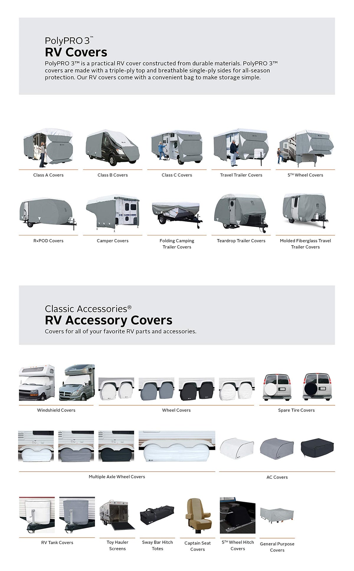 Classic Accessories Over Drive PolyPRO3 Deluxe Sloped Travel Trailer Cover, 19-21'
