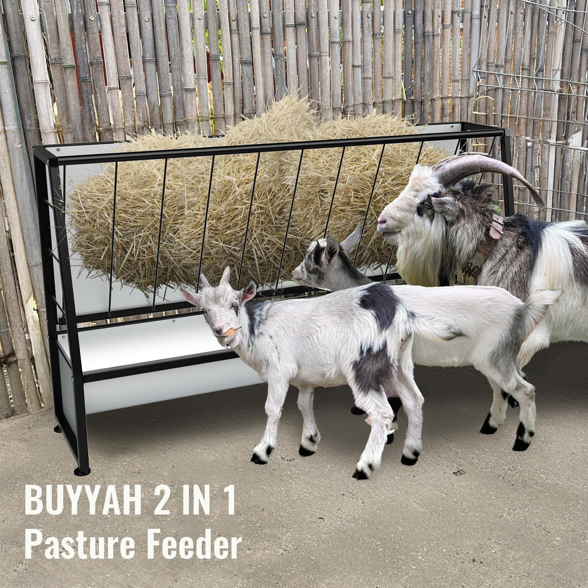 BUYYAH 4 Ft Pasture Hay Feeder Black, Livestock Hay Feeder, Outdoor Hay Feeder for Sheep, Goats, Pony and Miniature Horses