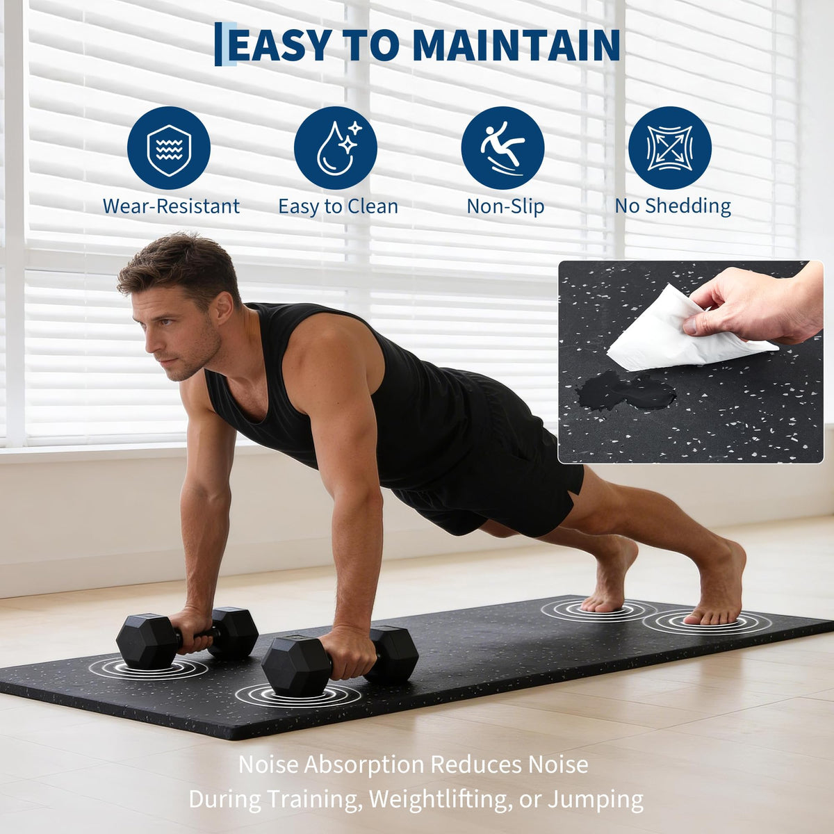 Garvee Exercise Equipment Mats 0.56" Thick 96 Sq ft Gym Flooring – 24 Tiles (24" x 24") Rubber Top with High Density EVA Foam, Interlocking Puzzle Workout Mats for Home Gym Exercise– Black/Grey