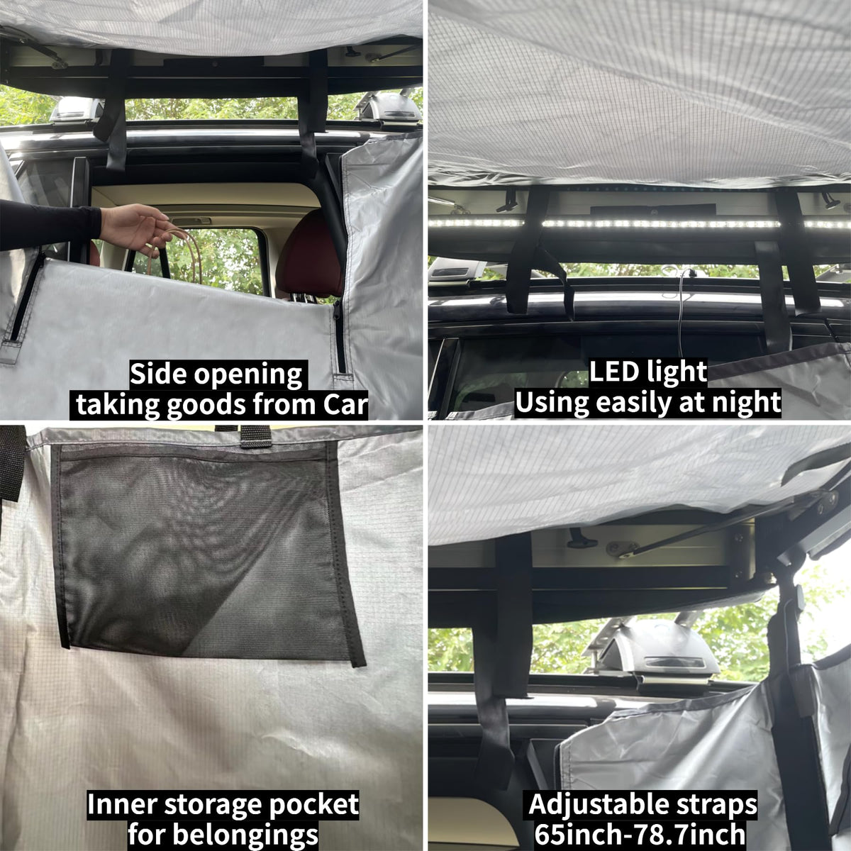 DANCHEL OUTDOOR Car Side Shower Awning with Roof, 3.3x3.3ft Portable Roof Rack Vehicle Shower Privacy Tent Shelter Enclosure Overland Camping Changing Room Bathroom w/LED Light, Gray