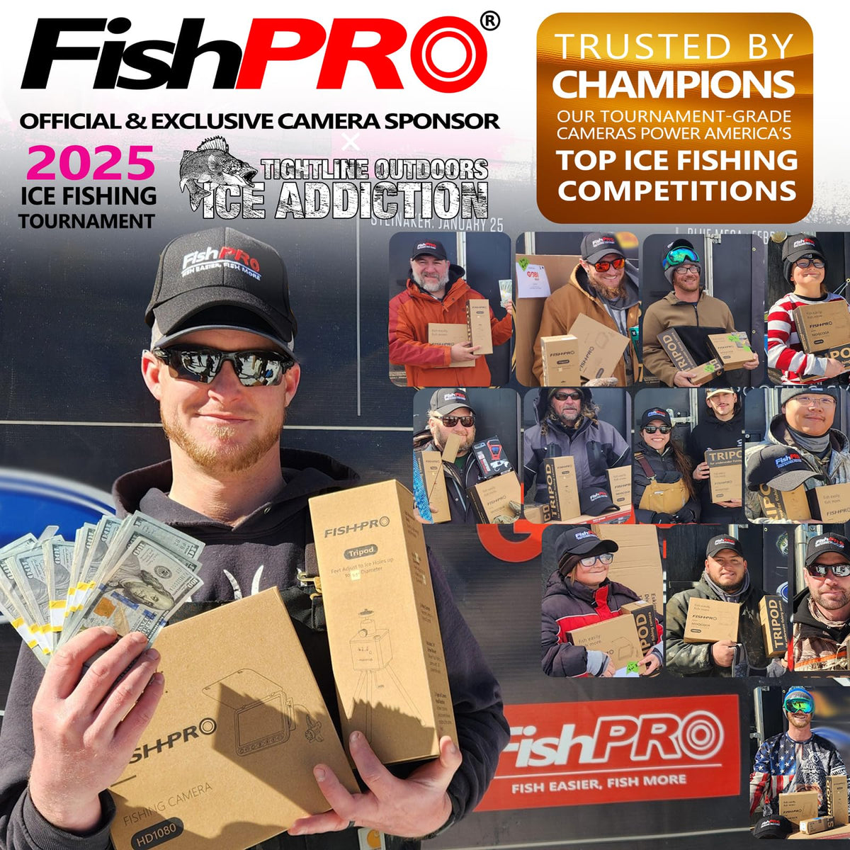 [FishPRO® 2026 Upgrade] 4.5'' True HD 1080P Underwater Fishing Camera (Plug & Play) - Ice Fishing Camera Underwater w/ 5,000mAh, USB-C, IR+LED, Fish Finder for Ice/Lake/Kayak, 65ft