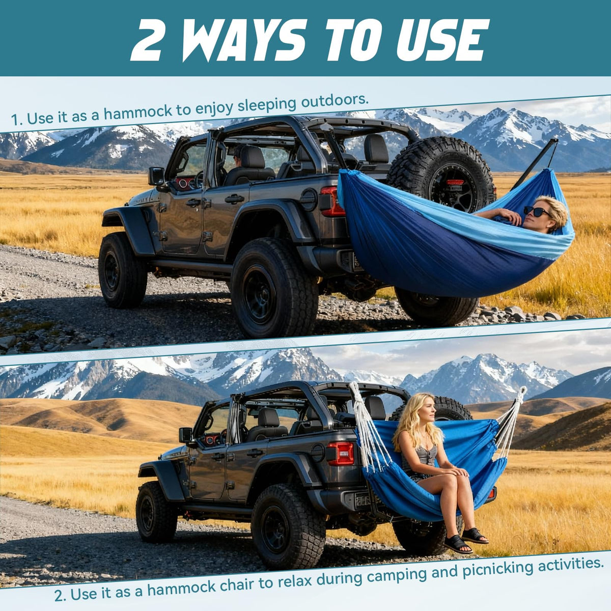 CROSSHIP Hitch Mount Hammock & Chair Stand - Fits 2in Hitch Receiver - Includes Parachute Nylon Hammock, Hammock Chair & Storage Bag - for Camping, Outdoor, Travel (350lbs Weight Capacity)