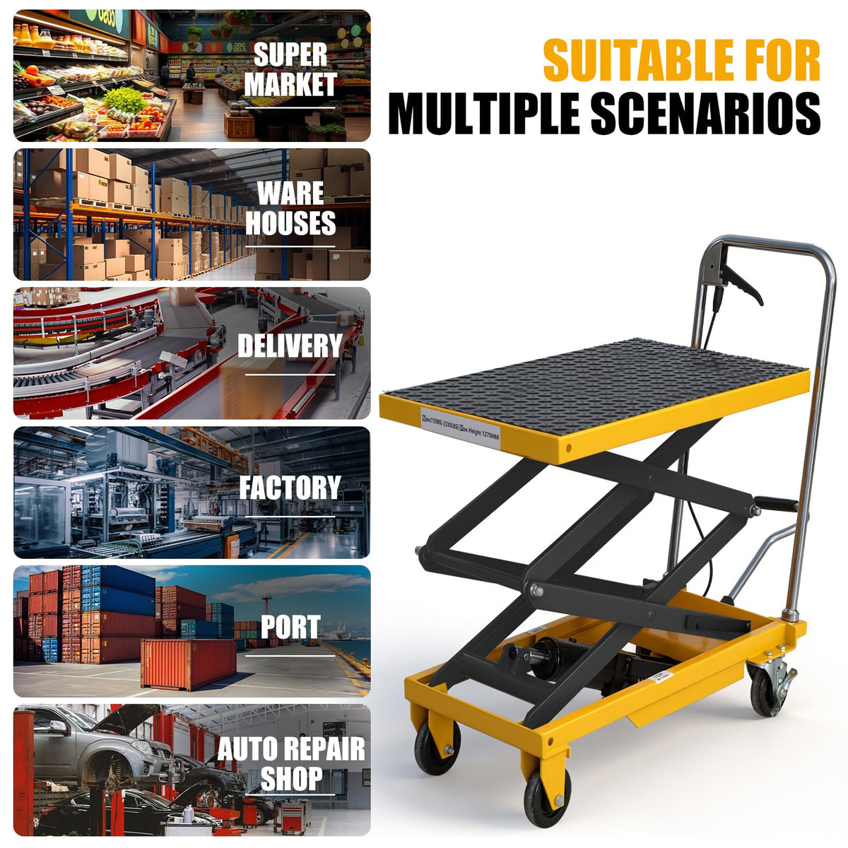 Hydraulic Lift Table Cart, 1760lbs Capacity 59'' Max Lift, Double Scissor Lift Table w/4 Wheels & Non-Slip Pad, Heavy Duty Hydraulic Platform Lift Cart for Warehouse, Shop, Garage Material Handling