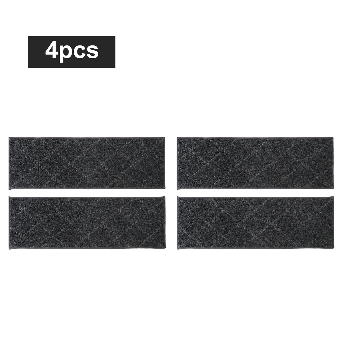 COSY HOMEER Edging Stair Treads Non-Slip Carpet Mat 28inX9in Indoor Stair Runners for Wooden Steps, Edging Stair Rugs for Kids and Dogs, 100% Polyester TPE Backing (4pc, Black)