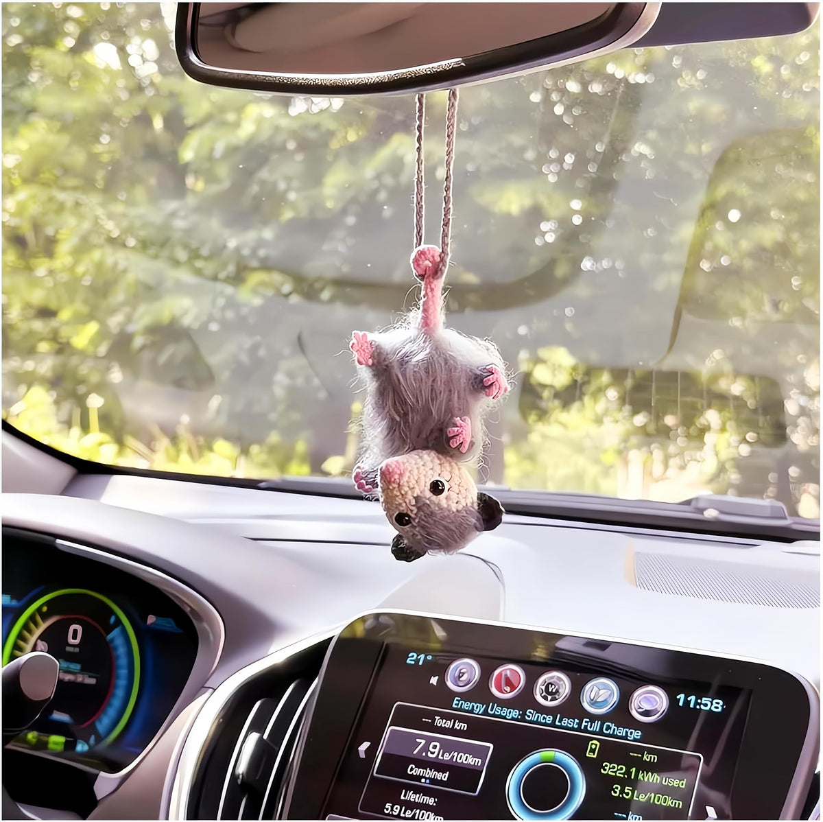 atcryih 2024 New Possum Car Charm, Handmade Crochet Knitted Possum Car Pendant, Opossum Gifts Rearview Mirror Accessory Swinging Car Ornament, Cool Car Dashboard Decorations (A-Down)