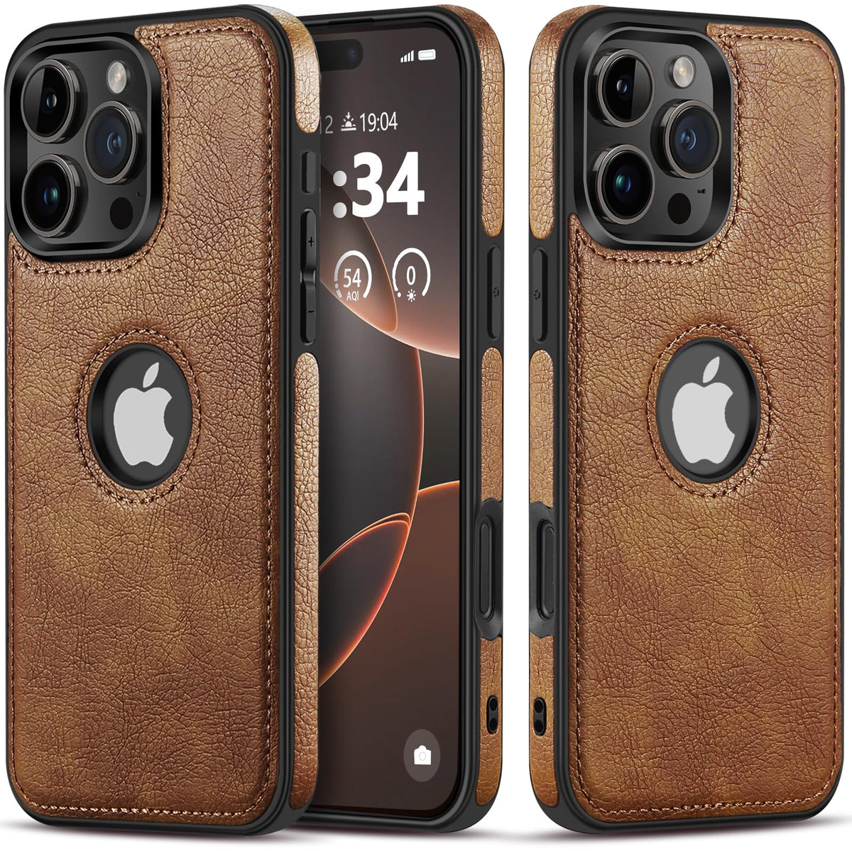 Razstorm Unique Design Luxury Leather Business Phone Case for iPhone 16 Pro Anti-Slip Scratch Resistant Ultra Slim Protective Case (2024,6.3”) (Brown)