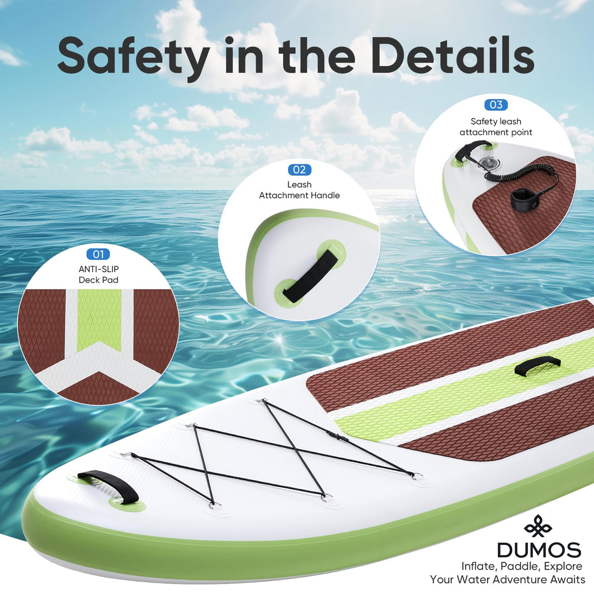 DUMOS Inflatable Stand Up Paddle Board, 10.5'×33'' Paddle Boards with Non-Slip Deck, Durable Advanced Material and Complete SUP Accessories for All Skill Levels, Green