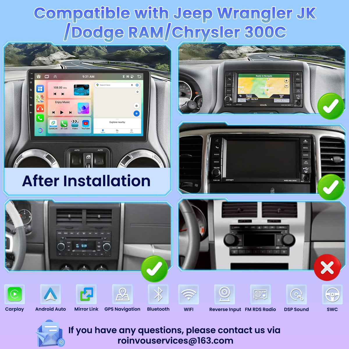 [8 Cores 4+64G] Car Radio for Jeep Wrangler JK Compass Grand Cherokee Dodge Ram, 10.1" 1280 * 720 Touch Screen Carplay Android Auto with 32EQ/Bluetooth5.0/GPS Navigation/5G WiFi