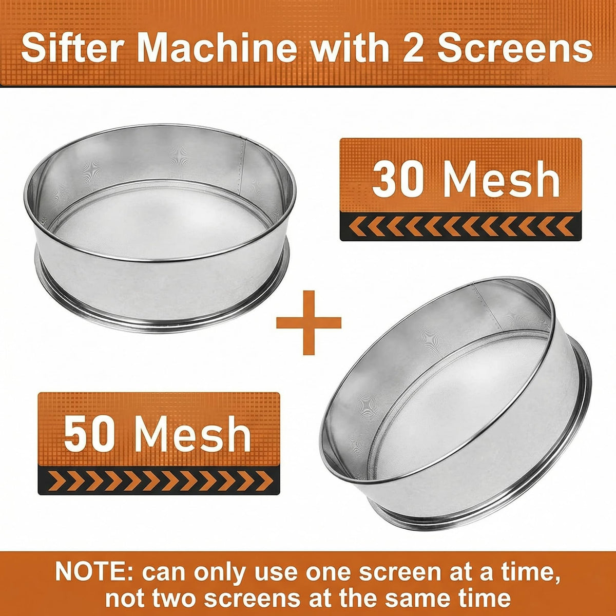 Automatic Powder Sifter Machine, 30 Mesh 50 Mesh Stainless Steel Sieve Shaker, 110V Vibrating Sifter for Flour & Powder, 2 Screens Included