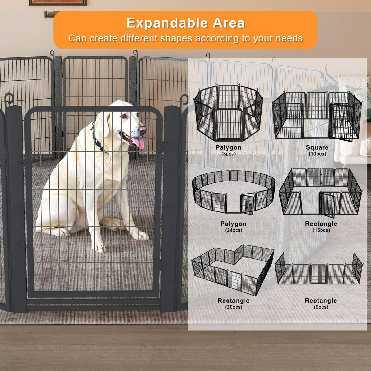 1R2P3I Dog Playpen Outdoor with Low Threshold Gate, 32 inch 10 Panels Dog Play Pen Indoors, Heavy Duty Metal Puppy Playpen Dogs Pen, Rust-Resistant Pet Playpens for Yard RV Camping