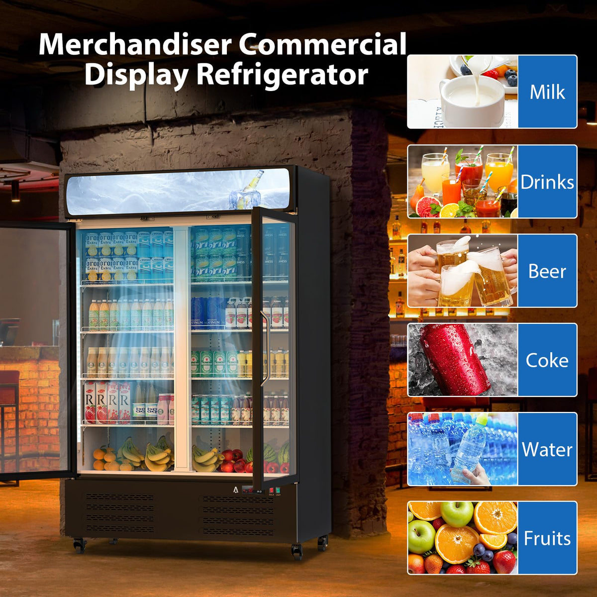 Garvee Commercial Refrigerator - Large Capacity Glass Door Merchandiser with LED Display, 36.3 Cu.Ft Upright Fridge for Business & Commercial Use, Black