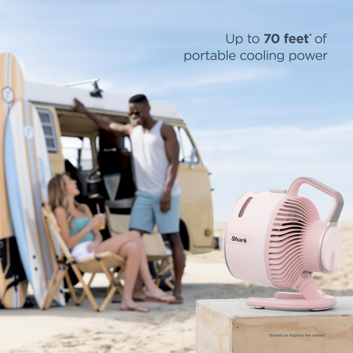 Shark FlexBreeze HydroGo Fan + Car Charger — Ultra-powerful portable fan that mists indoors & outdoors, 5 speeds, 2 bonus modes, & evaporative misting, Blueberry, FA052QBL