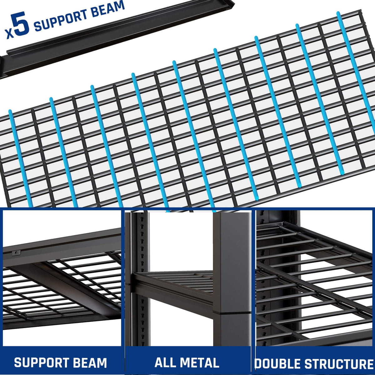 PMKES 67" W Garage Shelving Heavy Duty, 67" W x 24" D x 84" H, Adjustable 5 Tier Metal Shelves, Commercial Metal Shelf Rack, Industrial Shelving