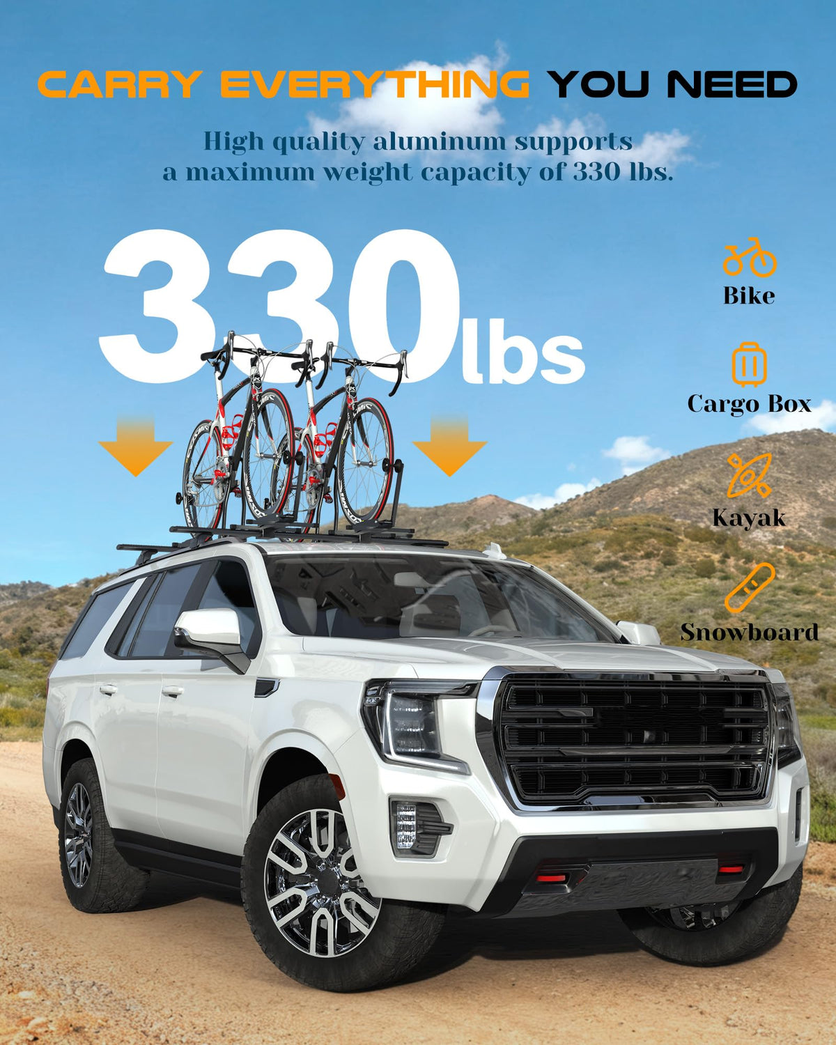 Snailfly Aluminum Lockable Roof Rack Cross Bar Fit for 2021–2026 Chevy Tahoe Suburban, GMC Yukon, Cadillac Escalade, 330 lbs Load Capacity, Easy No-Drill Install, Crossbar for Cargo Kayak Bike
