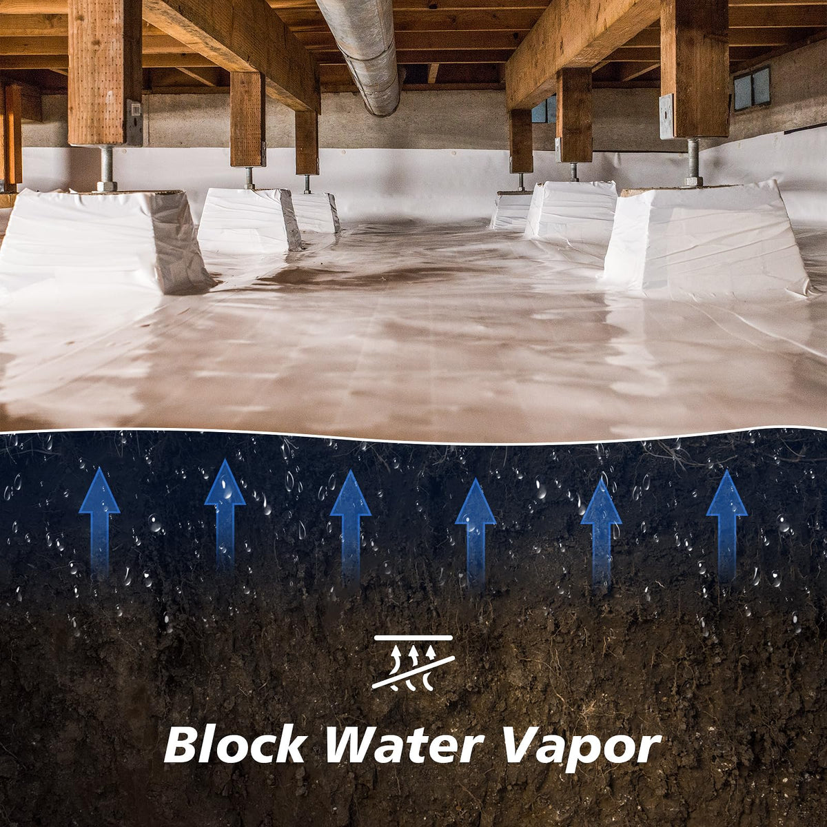 Crawl Space Vapor Barrier - 20 Mil Vapor Barriers - (10' x 50') - Tear Resistant, Heavy Duty Vapor Barrier, Drop Cloth Moisture Barrier Thick Plastic Sheeting Covering for Crawlspace Encapsulation