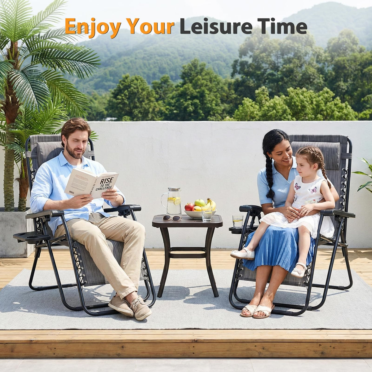 HAPPYMONT Zero Gravity Chair Set of 2, Adjustable Folding Reclining Lounge Chairs with Mesh Back, Adjustable Pillows & Cup Holder Trays, Outdoor Patio Lawn Chairs for Pool, Beach & Camping, Grey