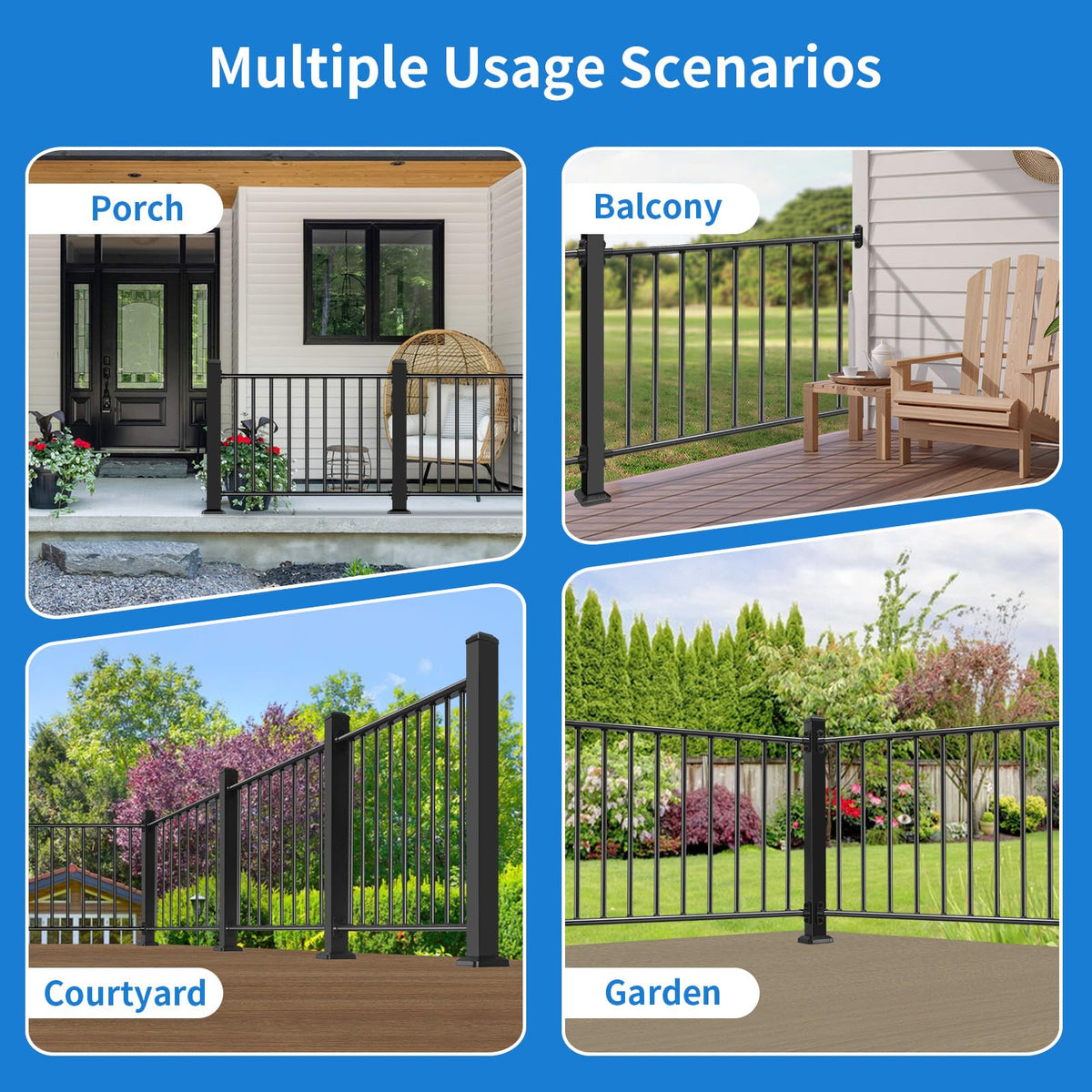 Bobolish 42" H x 4 ft. W Aluminum Porch & Deck Railing Kit, Upgrade Guardrail System with Textured Black AAMA 2604 Powder-Coat Finish for Outdoor Decks, Porches & Balconies (1 Panel)