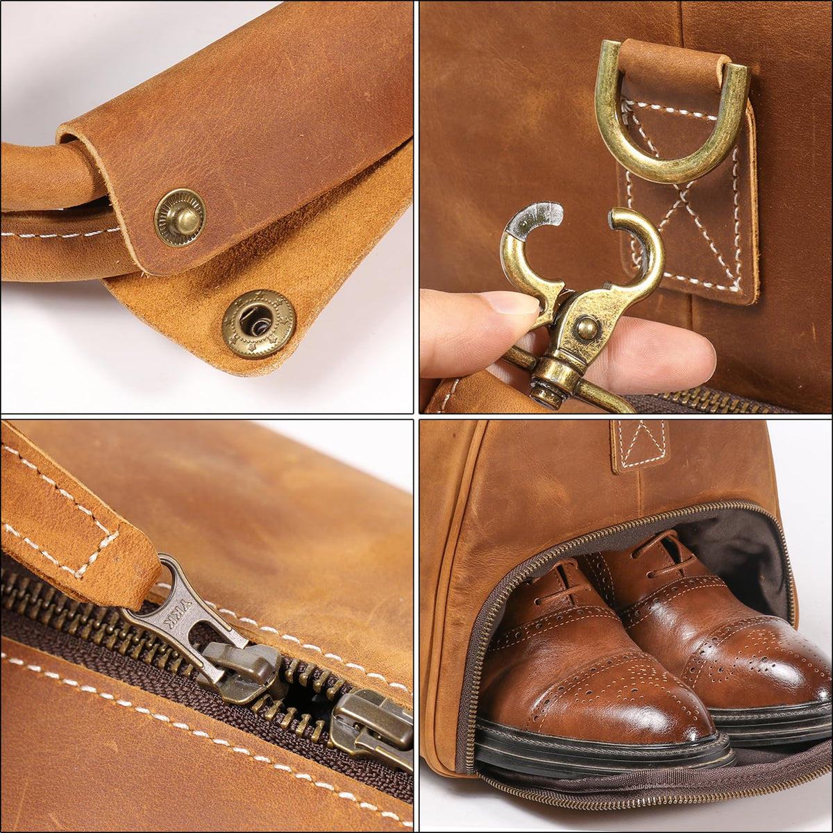 Luokir Mens Leather Weekend Bag Classic Leather Travel Duffel Bags YKK Zipper with Shoes Compartment Sports Vintage Travel Luggage Overnight Carry On Bags (Vintage Brown, 20 Inch)