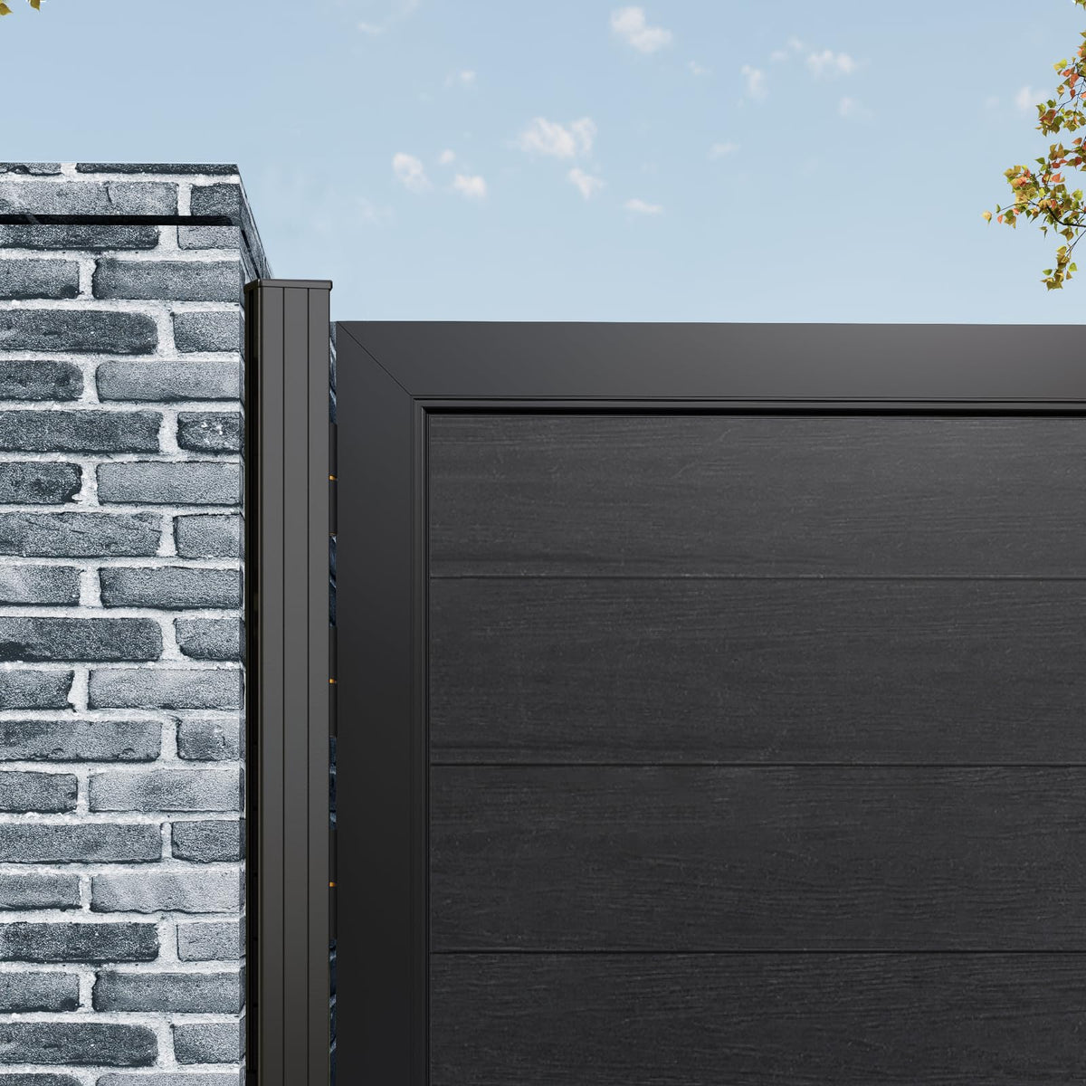 Treslam Wood Plastic Privacy Double Fence Gate 6ft(H) x 8ft(W), Metal Frame with Knob Kits, Durable Composite Outdoor Gate,Black