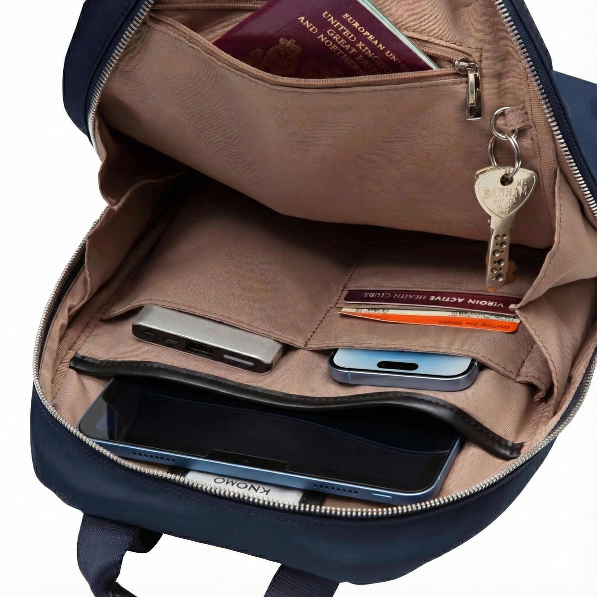 KNOMO Mini Beauchamp 10 Inch Backpack for Women - Small Ultra-Lightweight Daypack with RFID Protection - Water-Resistant Nylon Commuter Purse for Tablets and E-reader, Navy
