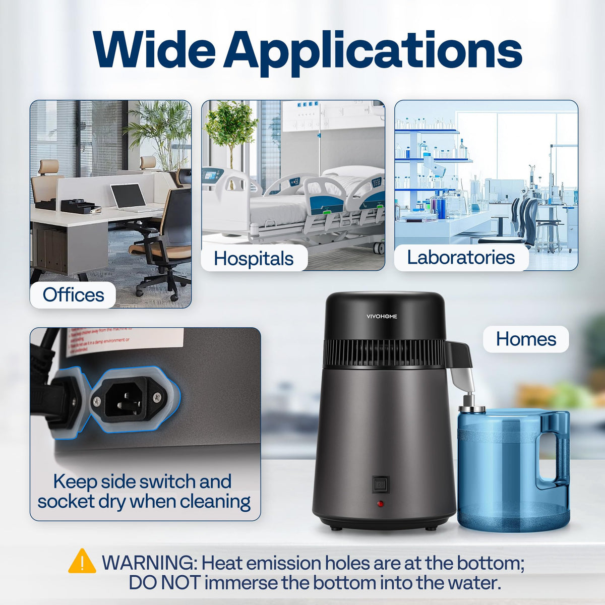 VIVOHOME Water Distiller Countertop 1.06 Gallon/4L 750W Distilled Water Machine with Smart Switch Purifier Filter for Home Office, Black