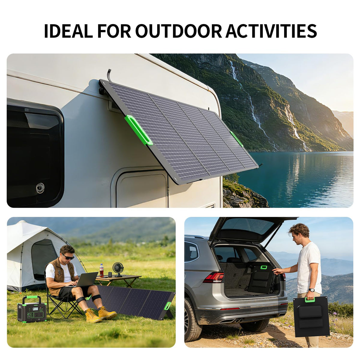 200W Portable Solar Panel Charger with 4 Kickstands, IP65 Waterproof Foldable Solar Charger Kit with DC XT60 & Anderson Outputs for Power Stations, Outdoor RV Camping, and Emergency Blackout