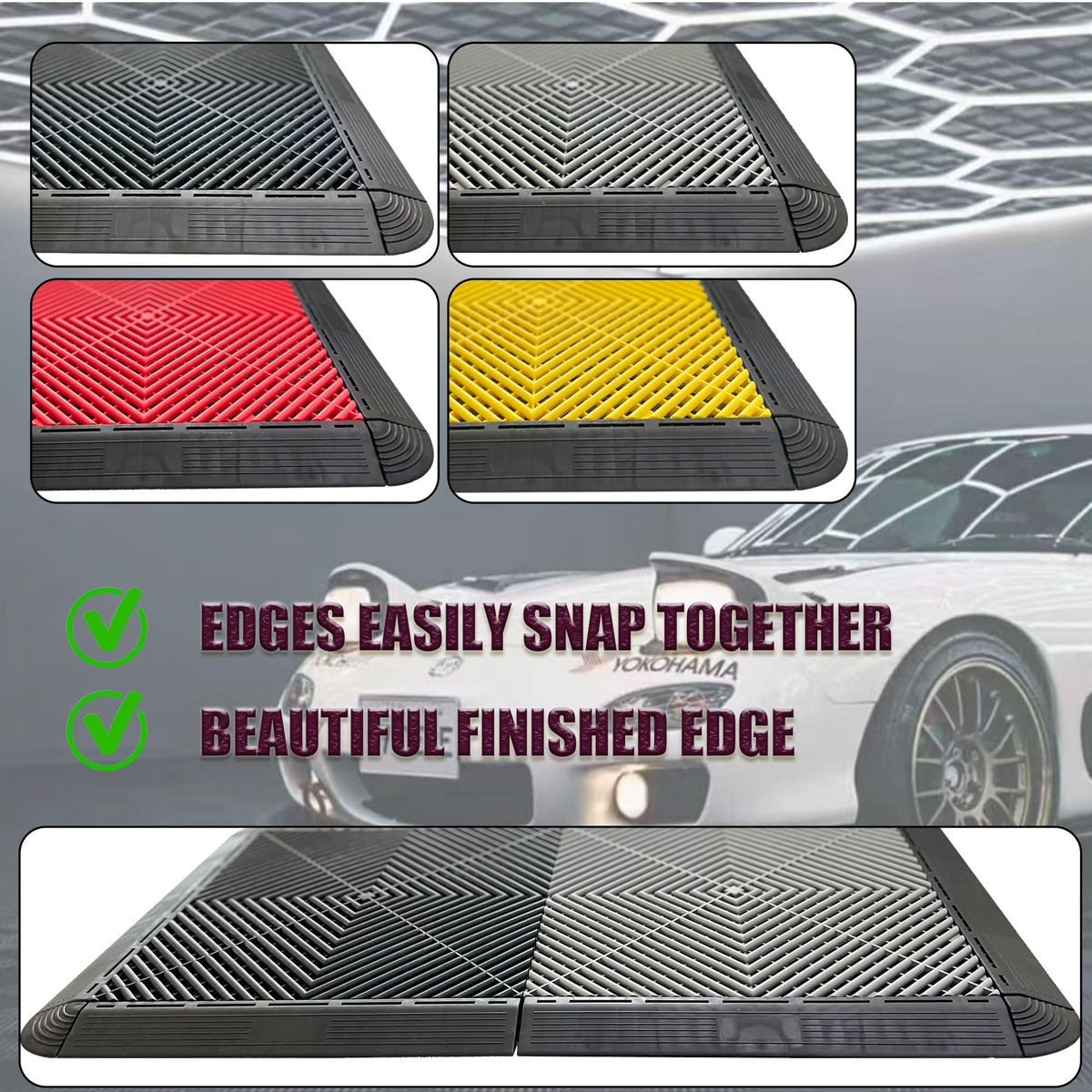 HTWELL 24 Pack 16"x 16" Modular Interlocking Drainage Floor Mats,Garage Floor Interlocking Tiles,Non-Slip Splicing Interlocking Floor Mats with Edge Corner Kit(Red