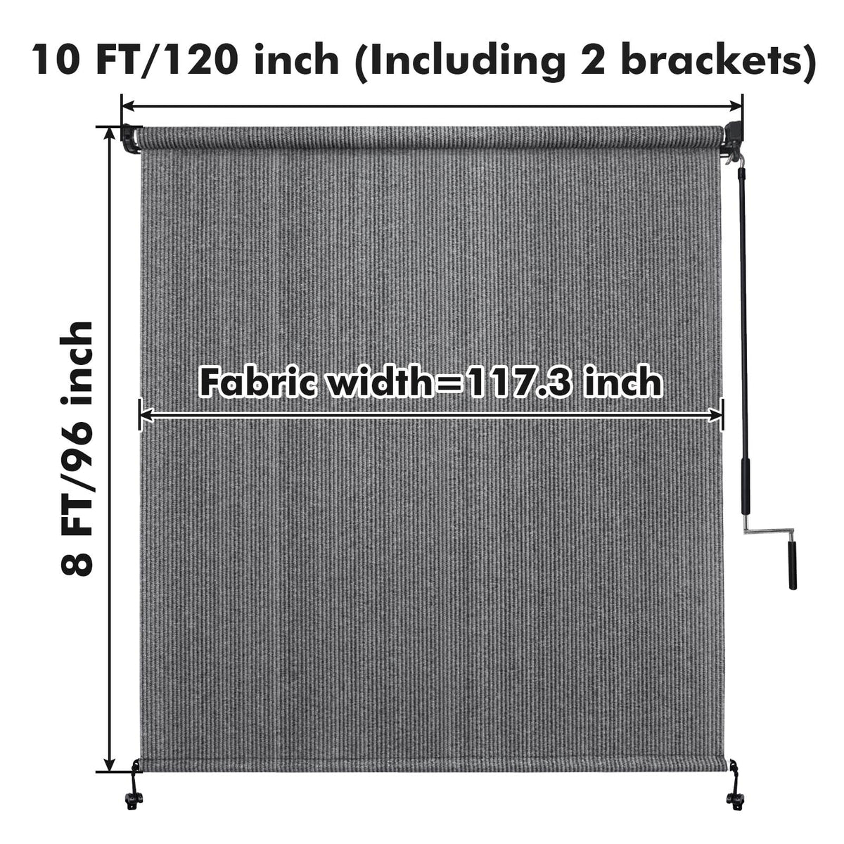 Artpuch Patio Shades Roll Up Outdoor Roller Shade (10'Wx8'H), Cordless Exterior Roller Blinds Cloth for Porch Pergola Gazebo, Gray