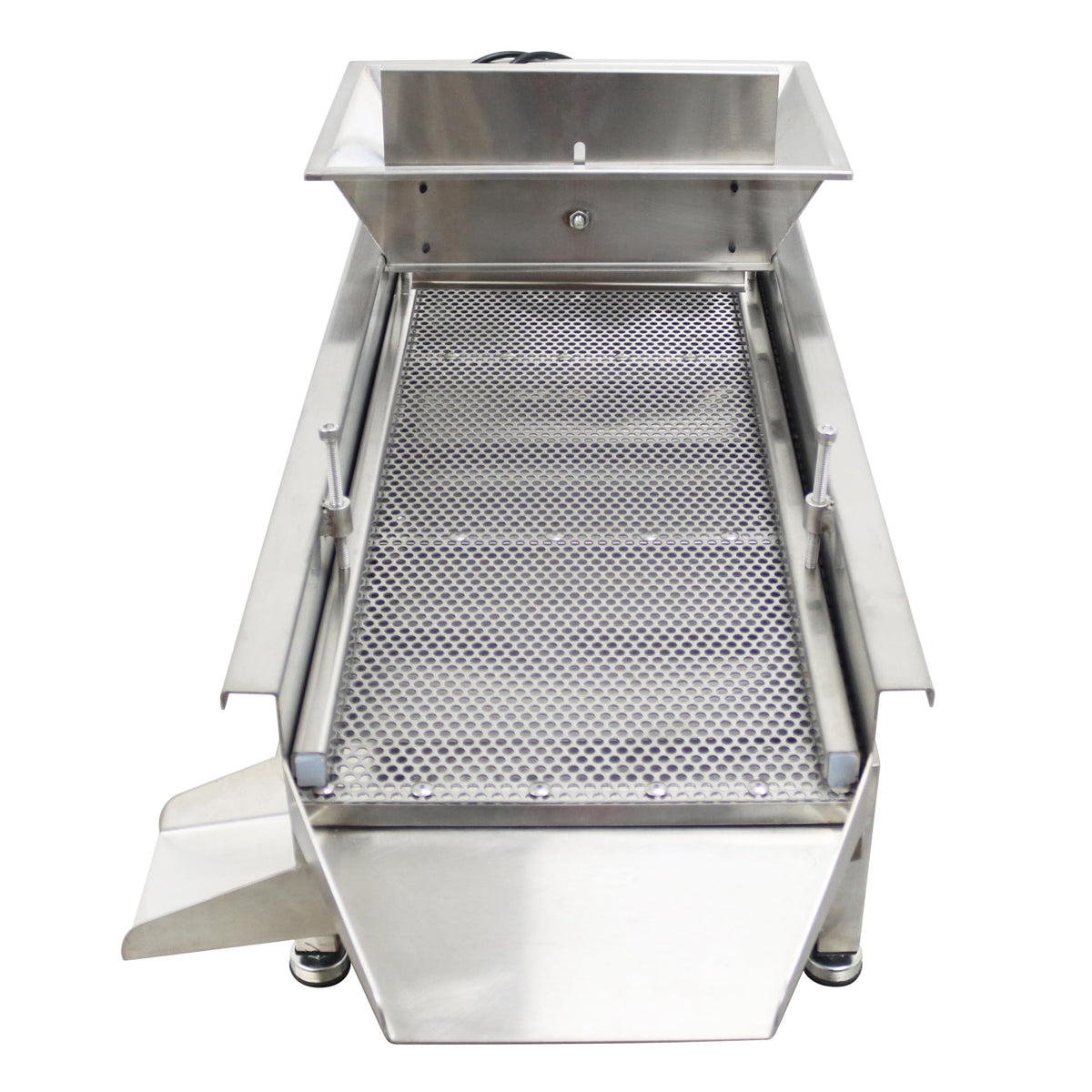 TECHTONGDA Straight Vibrating Sieve Screen Shaker Electric Linear Sifter Machine Stainless Steel One Layer Two Motors 7mm Round Hole Screen Size 11.8×31.5inch 110V