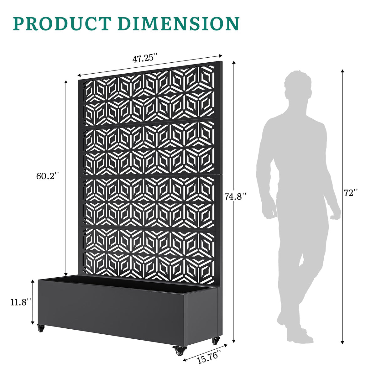 Ultym Metal Planter Box with Trellis 73"x47"x16", Galvanized Steel Raised Garden Bed with Privacy Screen, Lockable Casters, Planter with Drainage Holes for Outdoor Climbing Plants, Vegetables, Patio