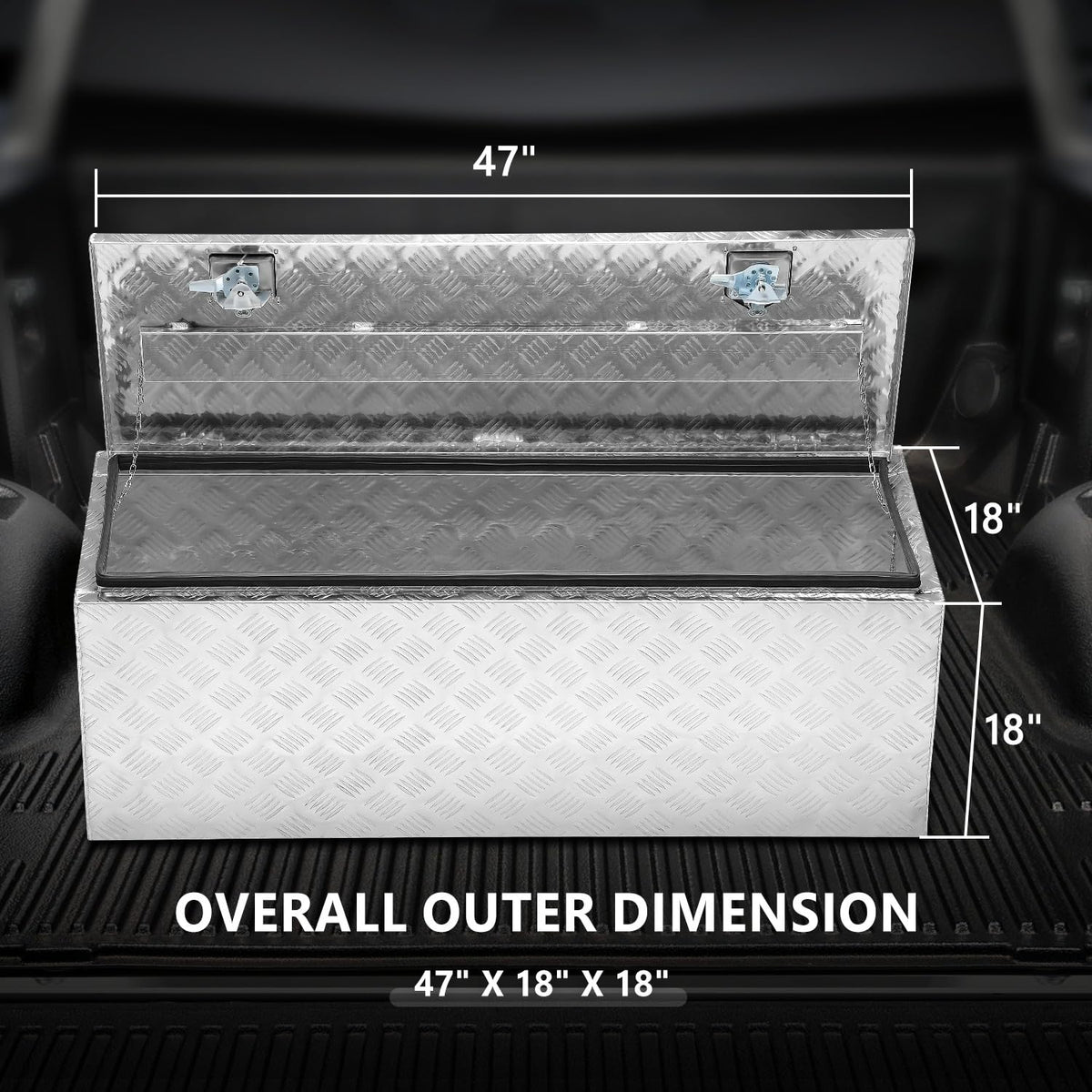 DNA MOTORING Lockable Truck Tool Box, Bed Organizer, Aluminum Storage Box w/Lock & Keys, 47"x18"x18", TBOX-T5-015-ALU, Silver