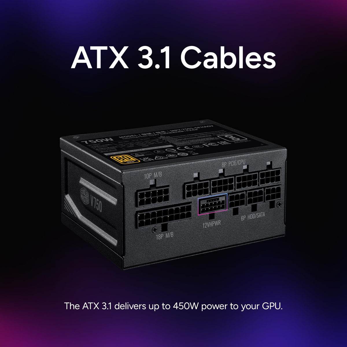 Cooler Master V750 SFX Gold 750W Small Form Factor PSU ITX SFF Power Supply, Fully Modular, 80 Plus & Cybenetics Gold Certified, ATX 3.1, PCIe 5.1 Ready, 90° 12VHPWR Cable, 10-Year Warranty, Black
