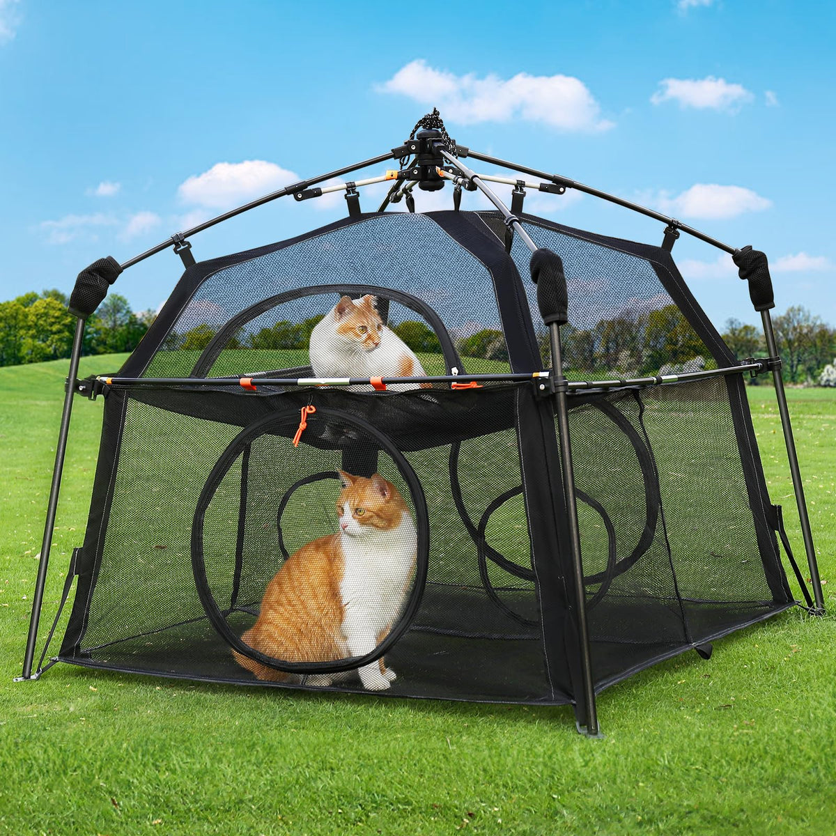 Extra Large Catio Outdoor Cat Enclosure Rywell 2-Tier Cat Tent for Patio, Balcony, Indoor & Camping, Foldable Outdoor Cat Playpen with Windows, Weatherproof Sunproof (Carry Bag Included)