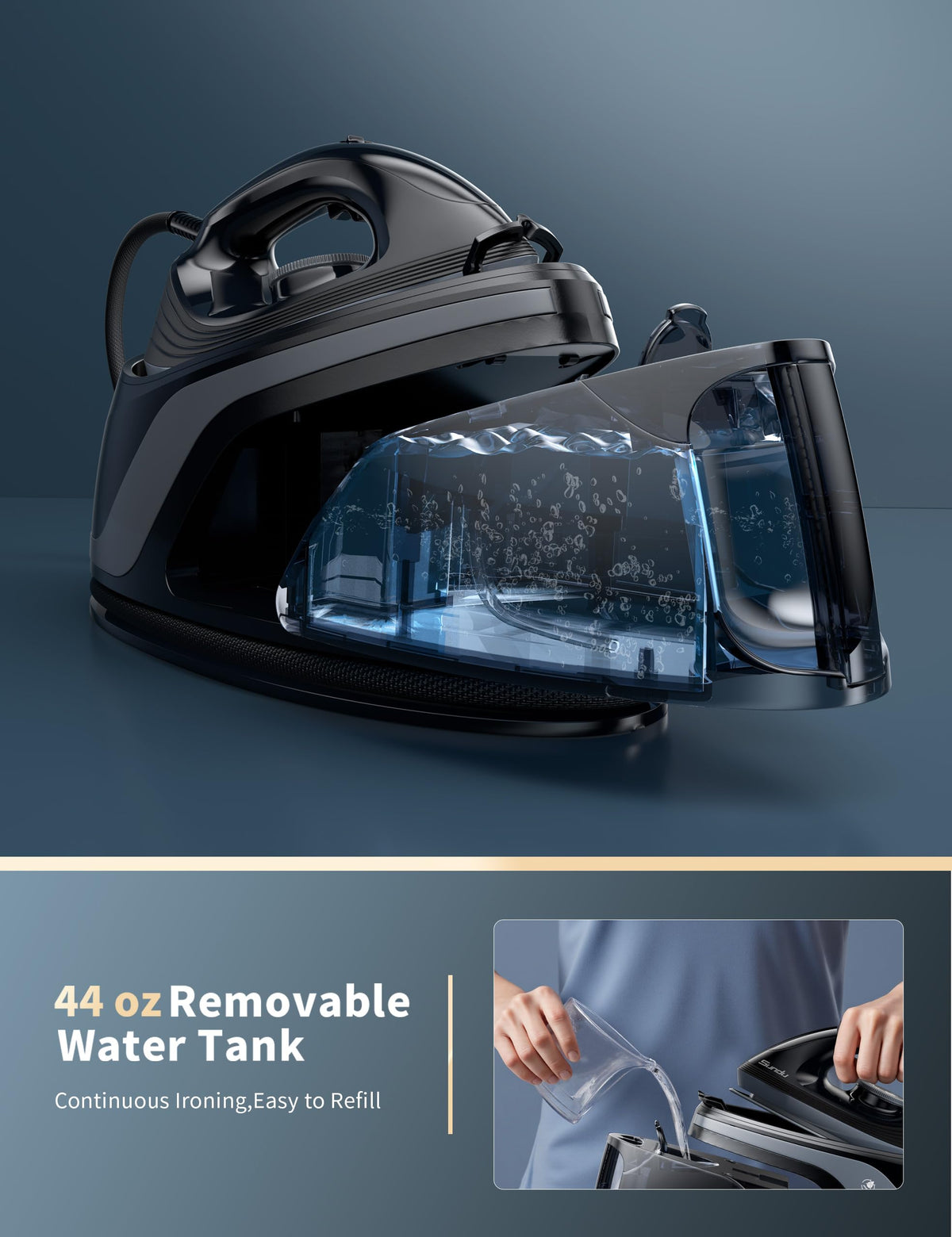 1500W Steam Iron & Vertical Steamer, 1300ml Leak-Proof Water Tank, Ceramic Soleplate, Auto-Off Safety, Burst Steam, Self-Cleaning, Anti-Calc Anti-Drip(Noble Black)