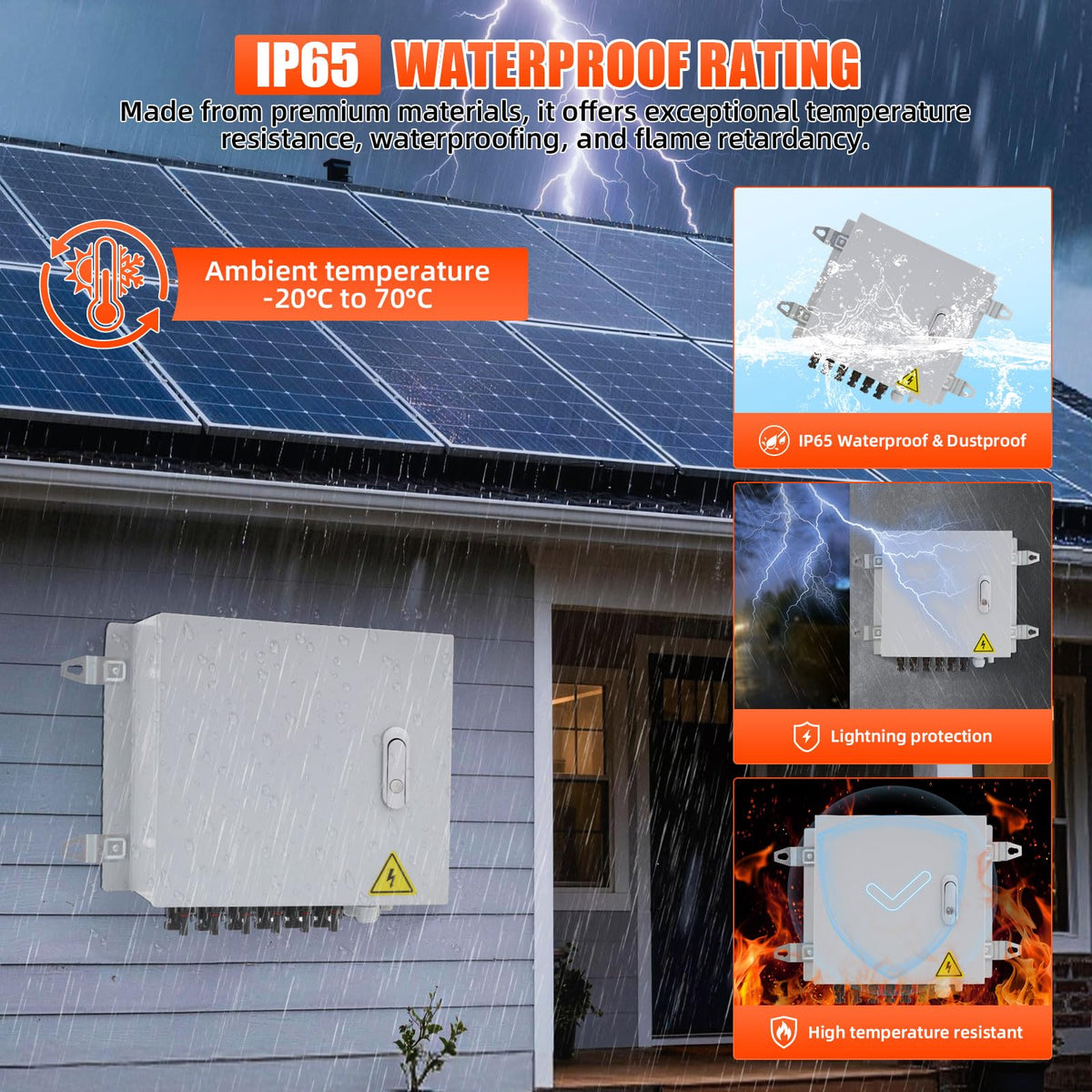 Doniks 6 String Metal Solar Combiner Box, IP65 Waterproof PV Combiner Box with 20A Rated Current Fuse, 63A Air Circuit Breaker,Lightning Arrester, Metal Box for On/Off Grid Solar Panel System