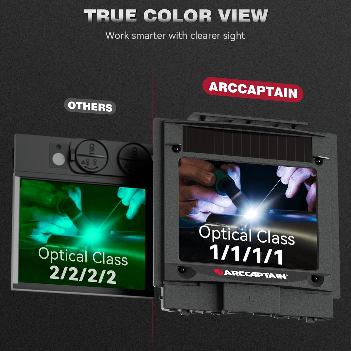 ARCCAPTAIN 55Amp Plasma Cutter, Blowback Non-HF Pilot Arc Plasma Cutting Machine + ARCCAPTAIN Internal Control Auto Darkening Welding Helmet