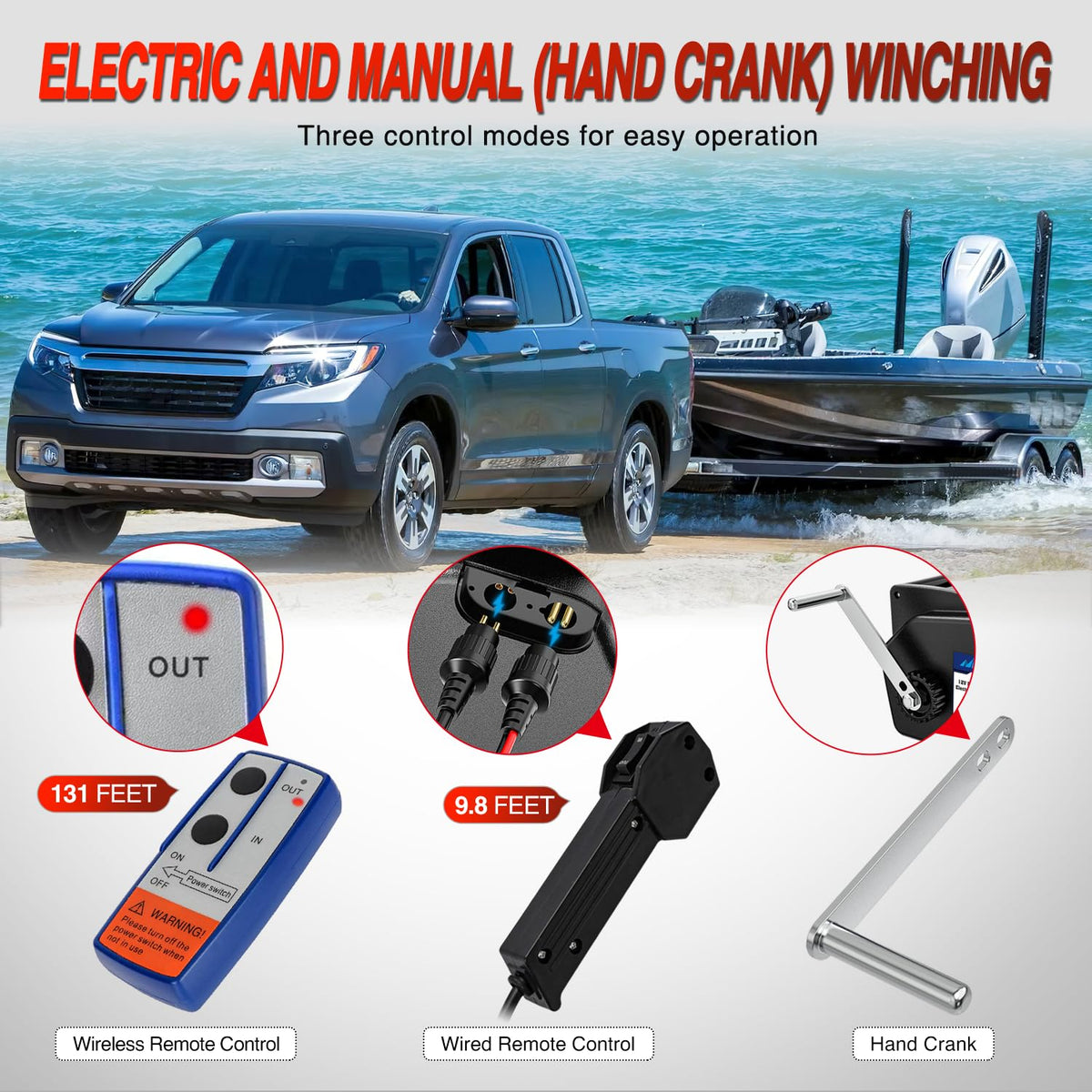 Nilight Boat Trailer Winch 3500 lbs Portable Electric Boat Winches 12 V DC Marine Winch with Remote Control and Hand Crank Power-in Freewheel Operation Waterproof Reversible Winch for Boat Trailer