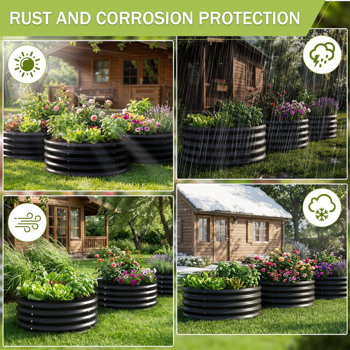 AHEONLAR 3 Pack 2x2x1 ft Round Galvanized Raised Garden Bed Kit Round Metal Flower Box Large Planter Raised Beds Outdoor Garden for Planting,Fruit,Herb Black