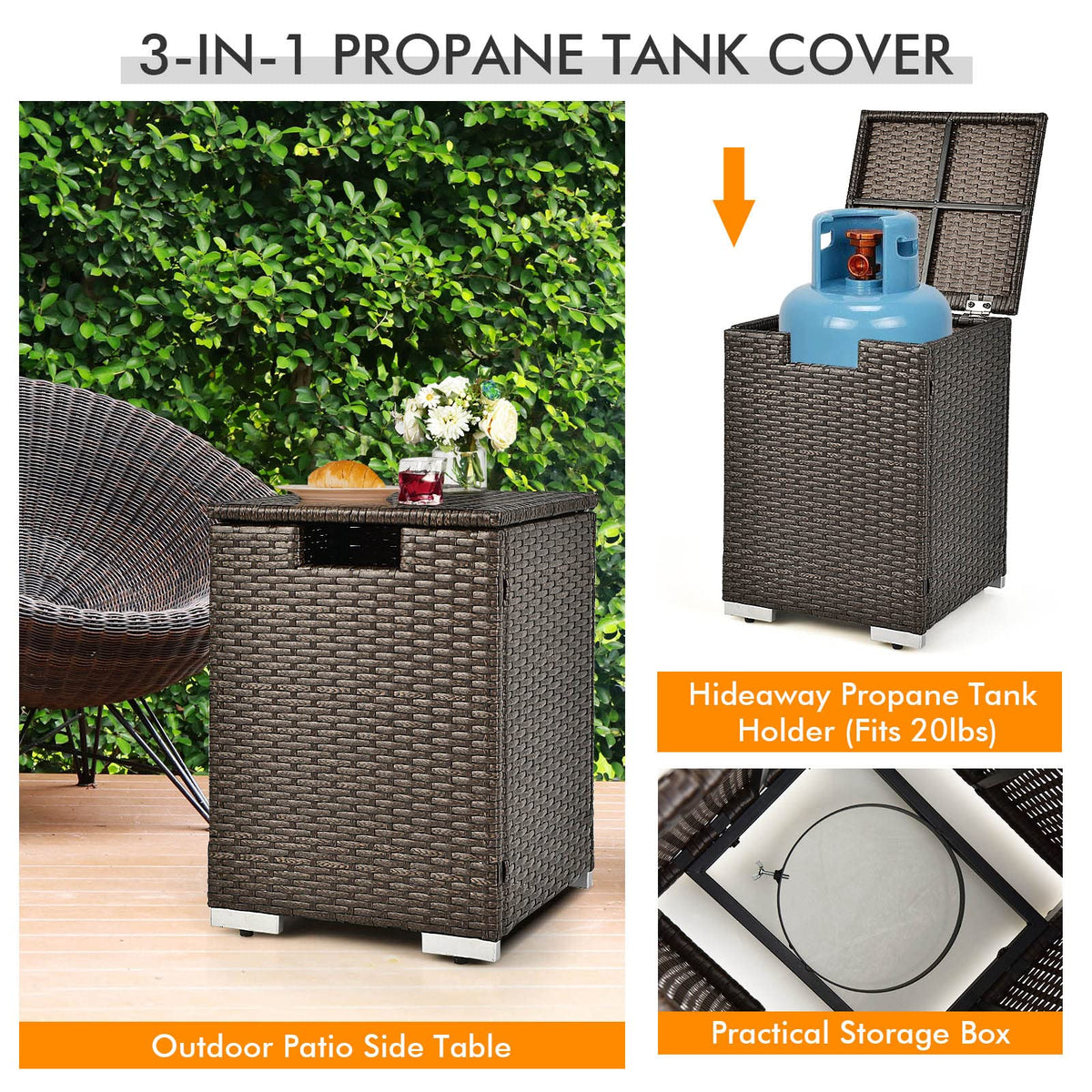 ARLIME Outdoor Propane Fire Pit Table, 40,000 BTU Propane Fire Pit Table with Tank Cover, Waterproof PVC Cover, Free Lava Rocks, Lid, Rectangular Fire Pit Table Set for Outside, Garden, Yard, Brown