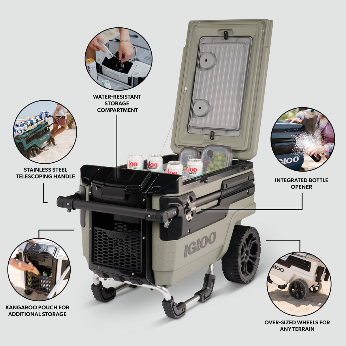 Igloo Premium Trailmate Wheeled Coolers 70 QT, Insulated Portable Cooler with Heavy Duty Wheels, 112 Can Capacity, Leak-Proof Rolling Cooler