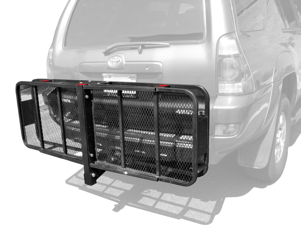 MaxxHaul 70103 500 lb. Capacity Steel Hitch Mount Folding Cargo Carrier Mesh Basket Fits 2 inch Hitch Receiver 60 x 21 x 6.5 in For Car SUV Pickup Truck Van Camping Traveling