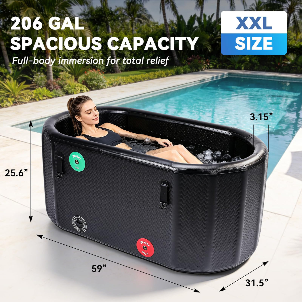 Poafamx Ice Bath Tub for Athletes, 206 Gal XXL Inflatable Cold Plunge Tub with Insulated Cover, Compatible with Water Chillers, Portable Bathtub for Outdoor & Indoor Recovery Cold Water Therapy