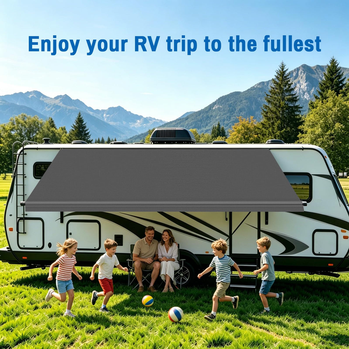 SHADEPLUS RV Awning Fabric Replacement,Camper Awning Replacement,19.5 oz 5-Layer Heavy Duty Waterproof Vinyl Universal RV Awning Fabric for All Brands Camper,Trailer, Motorhome,Smoke Grey 18'2''