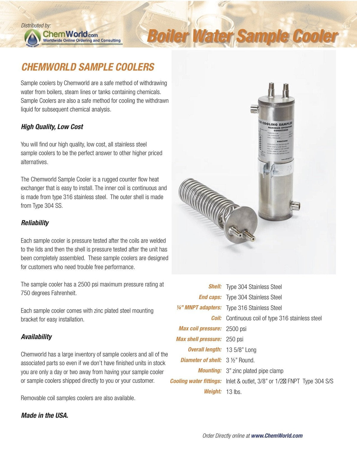 Boiler Sample Cooler