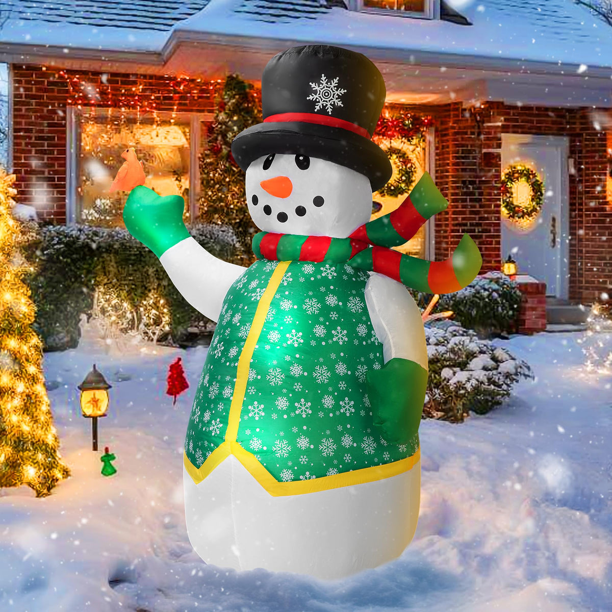 VIVOHOME 6FT Christmas Inflatable Outdoor Decoration, Snowman in Vest, Navidad Blow Up Yard Decor with Built-in LED Light for Lawn, Garden, Party
