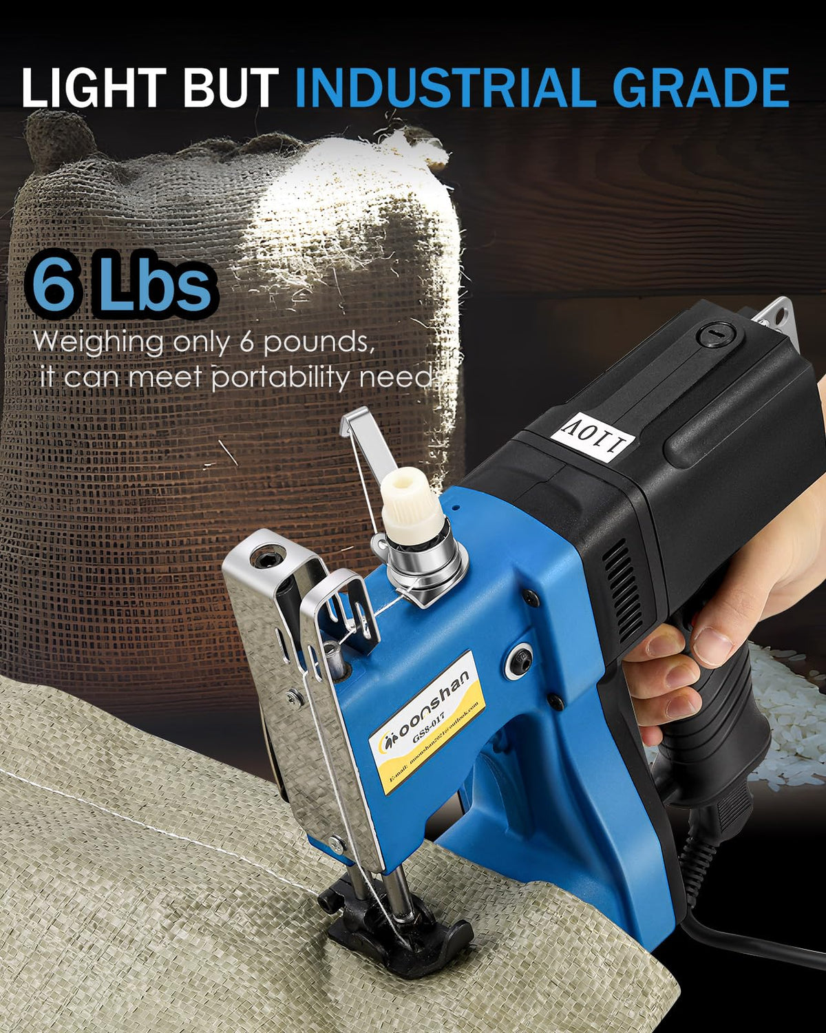 Moonshan Adjustable Speed Bag Sewing Machine 6.4Lbs Automatic Woven & Non-woven Fabrics, Leather Bag Closer