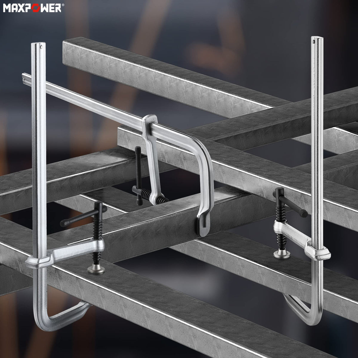 MAXPOWER Deep Throat F Clamp 15-5/8" x 5-5/8" (400 x 140 mm), Heavy Duty Bar Clamp for Welding, Pack of 4