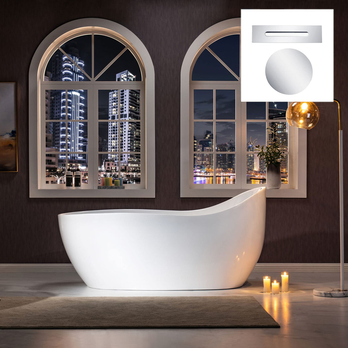 WOODBRIDGE 67" Acrylic Freestanding Bathtub Contemporary Soaking Chrome Overflow and Drain,White Air Bubble Tub