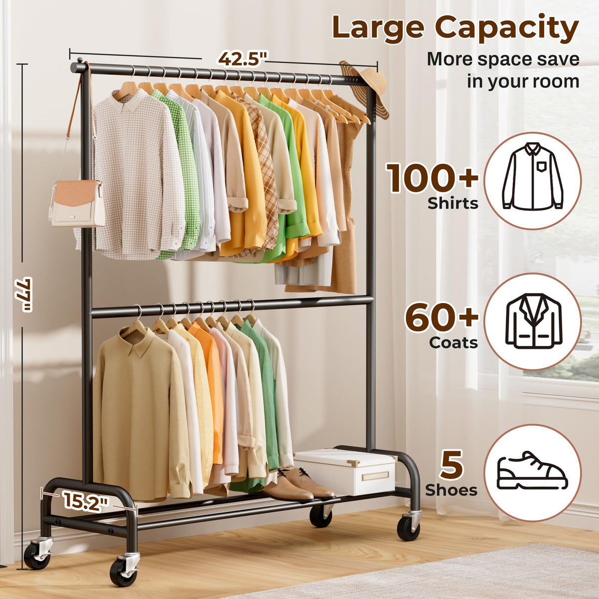MISSLO Heavy Duty Clothes Rack and Heavy Duty Clothing Rack with Wheels